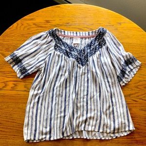 Navy/ off white-Rayon short sleeve top - Small